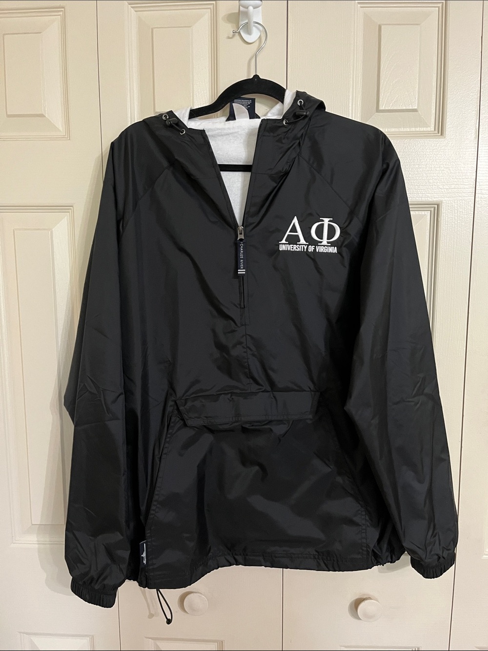 Charles River Apparel Black Pullover Windbreaker with White Logo